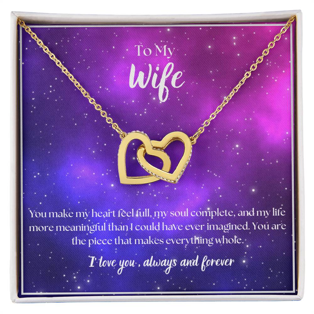 To My Wife - I Love You - Always and Forever - Interlocking Hearts Necklace