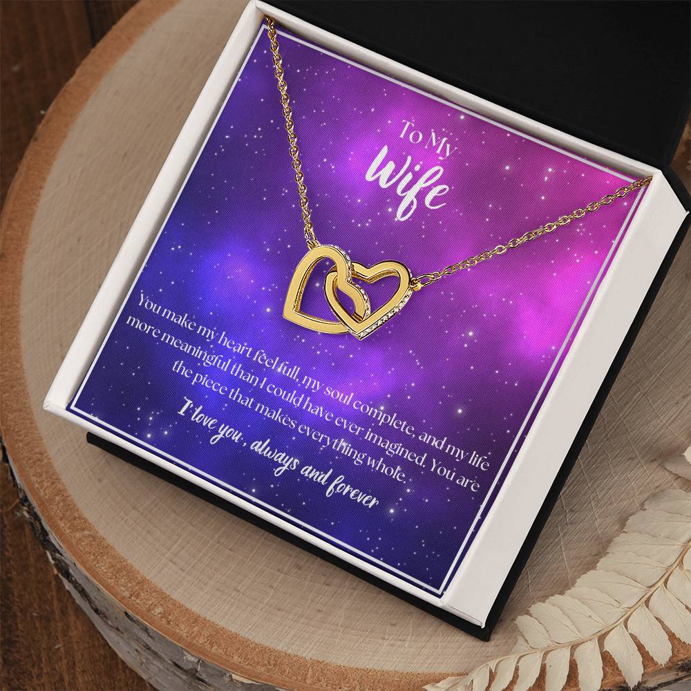 To My Wife - I Love You - Always and Forever - Interlocking Hearts Necklace