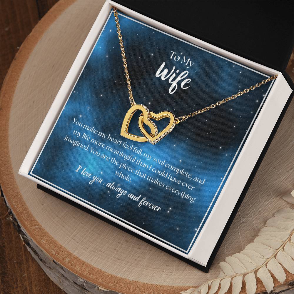 To My Wife - I Love You - Always and Forever - Interlocking Hearts Necklace-