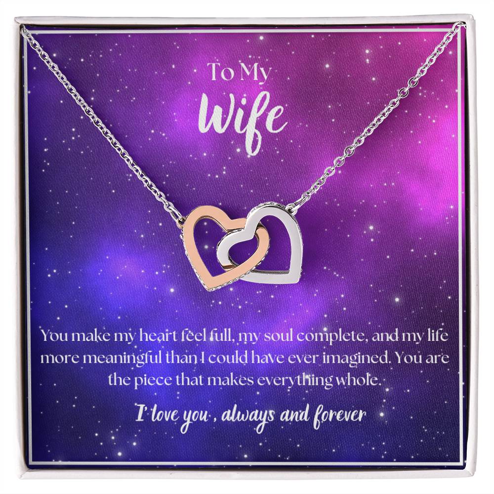 To My Wife - I Love You - Always and Forever - Interlocking Hearts Necklace