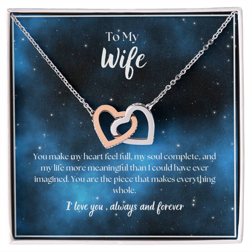 To My Wife - I Love You - Always and Forever - Interlocking Hearts Necklace-
