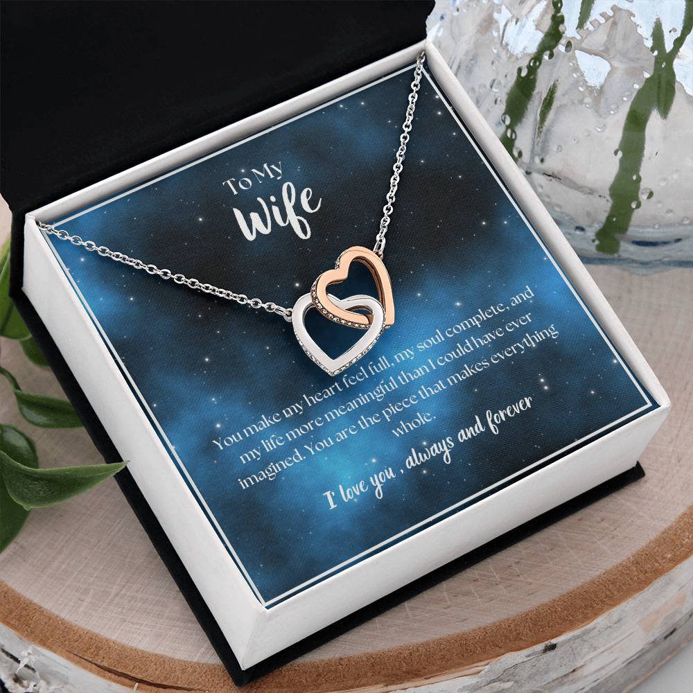 To My Wife - I Love You - Always and Forever - Interlocking Hearts Necklace-