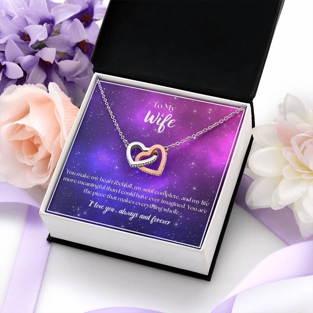 To My Wife - I Love You - Always and Forever - Interlocking Hearts Necklace