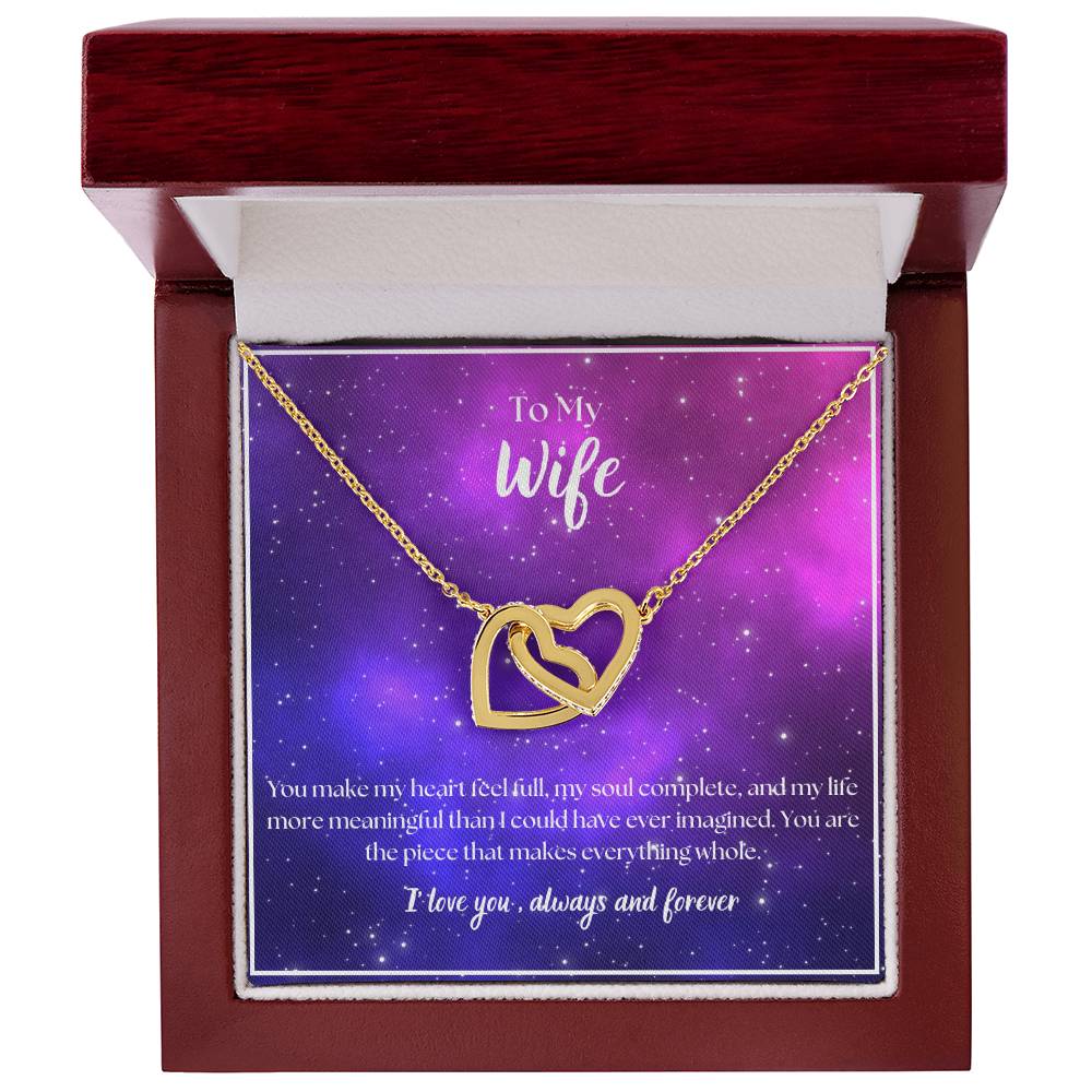 To My Wife - I Love You - Always and Forever - Interlocking Hearts Necklace