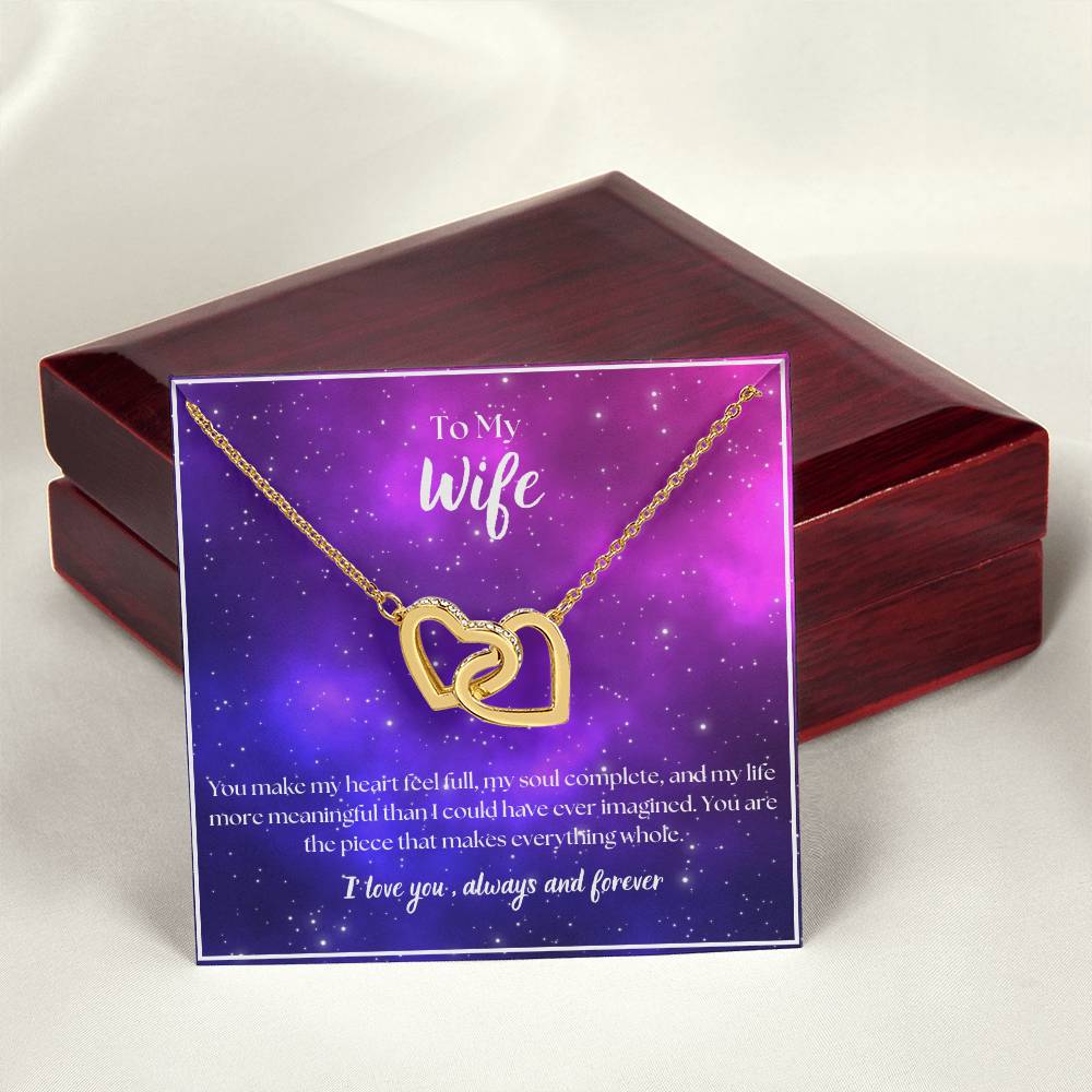 To My Wife - I Love You - Always and Forever - Interlocking Hearts Necklace