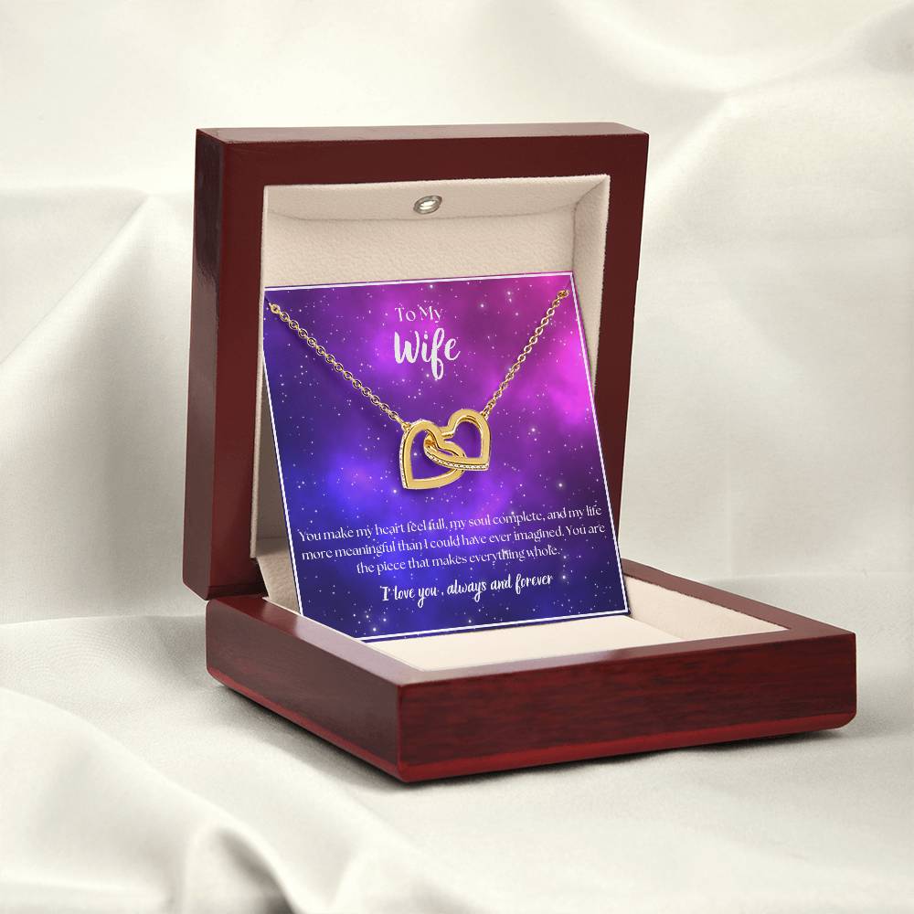 To My Wife - I Love You - Always and Forever - Interlocking Hearts Necklace