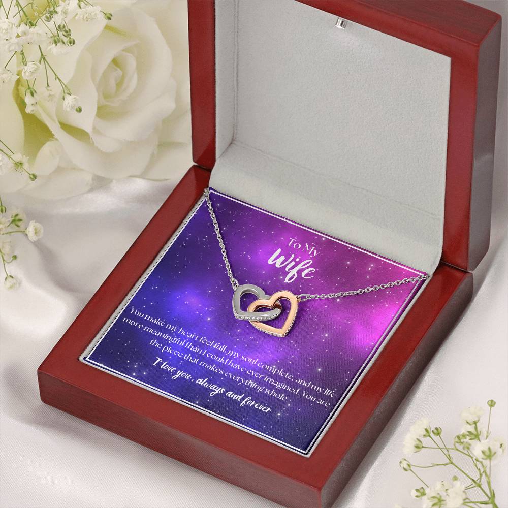 To My Wife - I Love You - Always and Forever - Interlocking Hearts Necklace