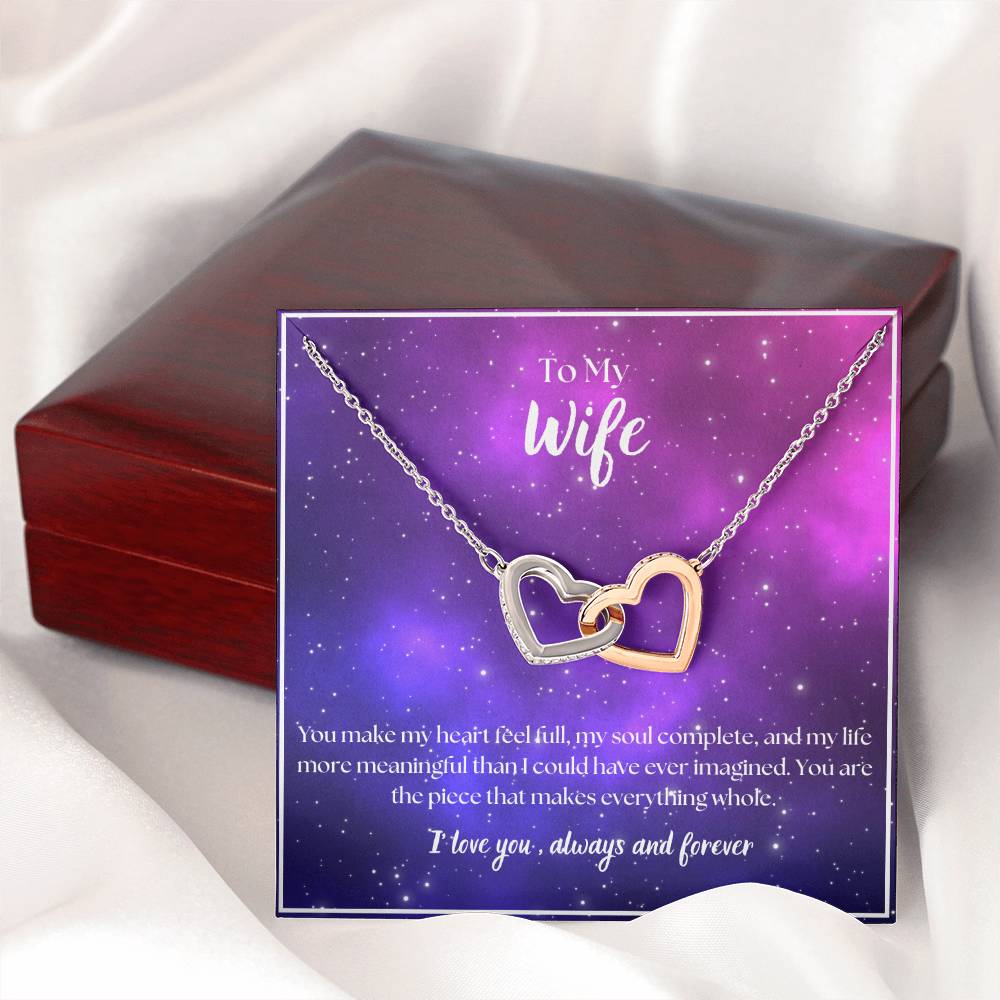 To My Wife - I Love You - Always and Forever - Interlocking Hearts Necklace