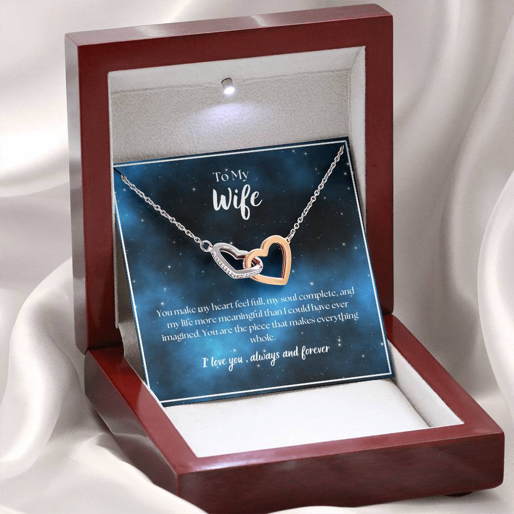 To My Wife - I Love You - Always and Forever - Interlocking Hearts Necklace-