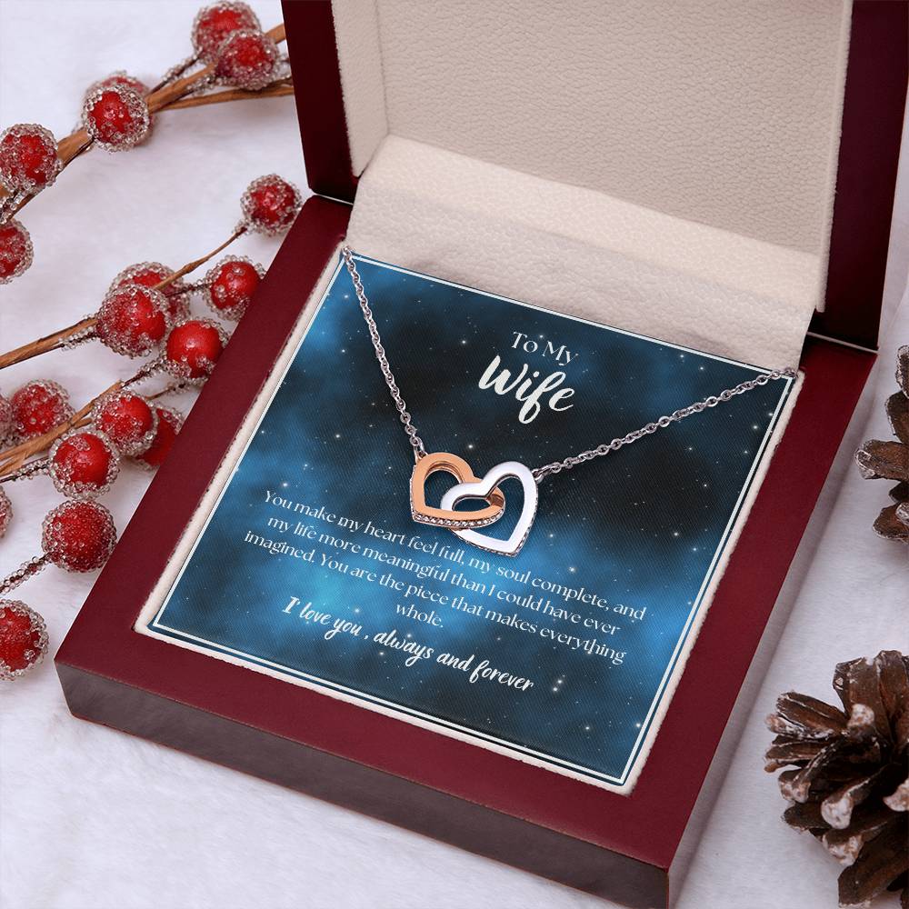 To My Wife - I Love You - Always and Forever - Interlocking Hearts Necklace-