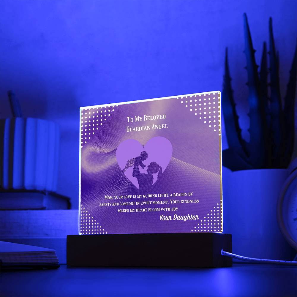 To My Beloved Guardian Angel” Acrylic Plaque, Elegant Printed Square Keepsake, Heartfelt Memorial Gift, Perfect for Remembrance or Tribute