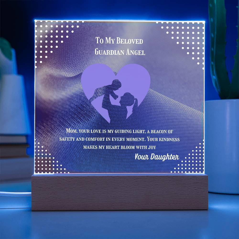 To My Beloved Guardian Angel” Acrylic Plaque, Elegant Printed Square Keepsake, Heartfelt Memorial Gift, Perfect for Remembrance or Tribute