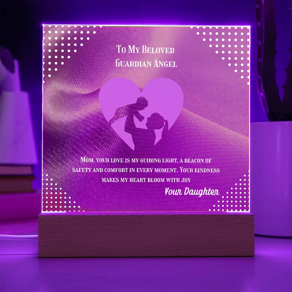 To My Beloved Guardian Angel” Acrylic Plaque, Elegant Printed Square Keepsake, Heartfelt Memorial Gift, Perfect for Remembrance or Tribute