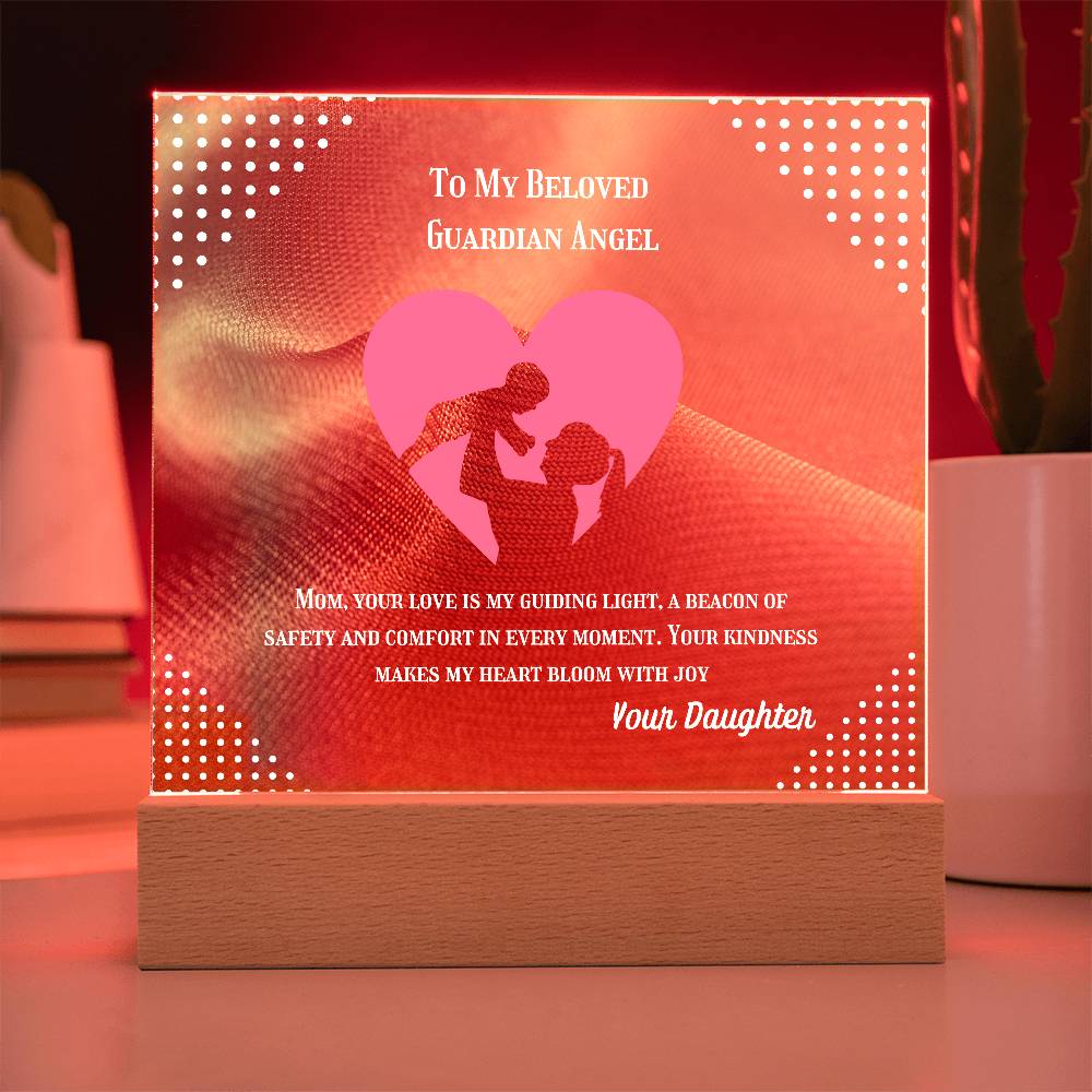 To My Beloved Guardian Angel” Acrylic Plaque, Elegant Printed Square Keepsake, Heartfelt Memorial Gift, Perfect for Remembrance or Tribute