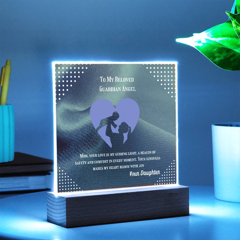 To My Beloved Guardian Angel” Acrylic Plaque, Elegant Printed Square Keepsake, Heartfelt Memorial Gift, Perfect for Remembrance or Tribute