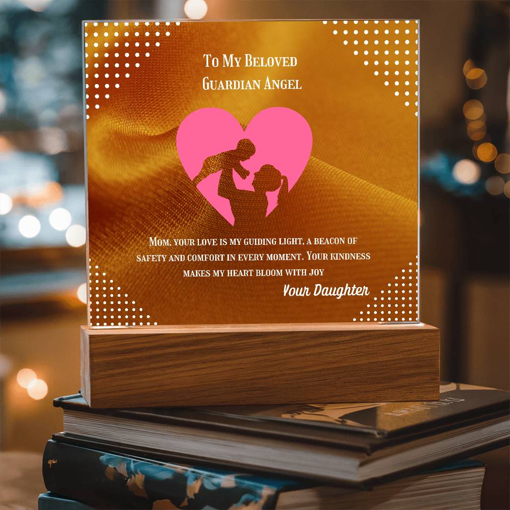To My Beloved Guardian Angel” Acrylic Plaque, Elegant Printed Square Keepsake, Heartfelt Memorial Gift, Perfect for Remembrance or Tribute