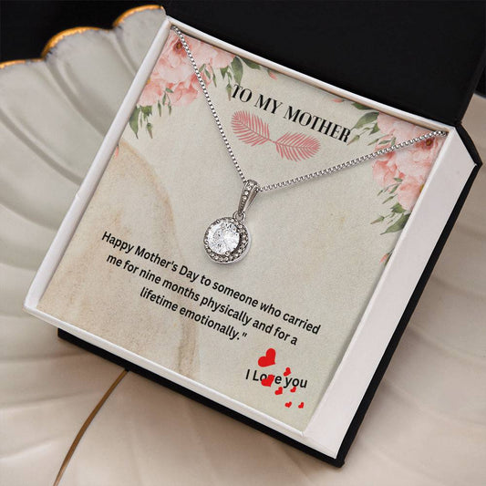 Eternal Hope Necklace with Cushion Cut Cubic Zirconia - Elegant Mother's Day Gift Featuring 'To My Mother' Phrase"