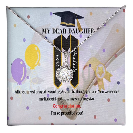 Eternal Hope Necklace with Cushion Cut Cubic Zirconia - Elegant Graduating  Gift Featuring 'My Dear Daughter Phrase