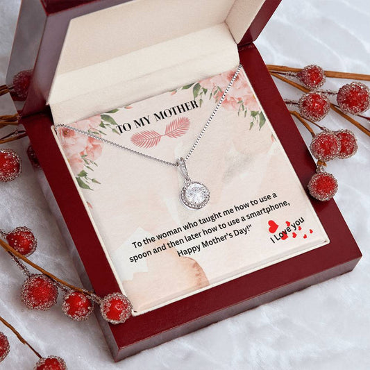 Eternal Hope Necklace with Cushion Cut Cubic Zirconia - Elegant Mother's Day Gift Featuring 'To My Mother' Phrase"