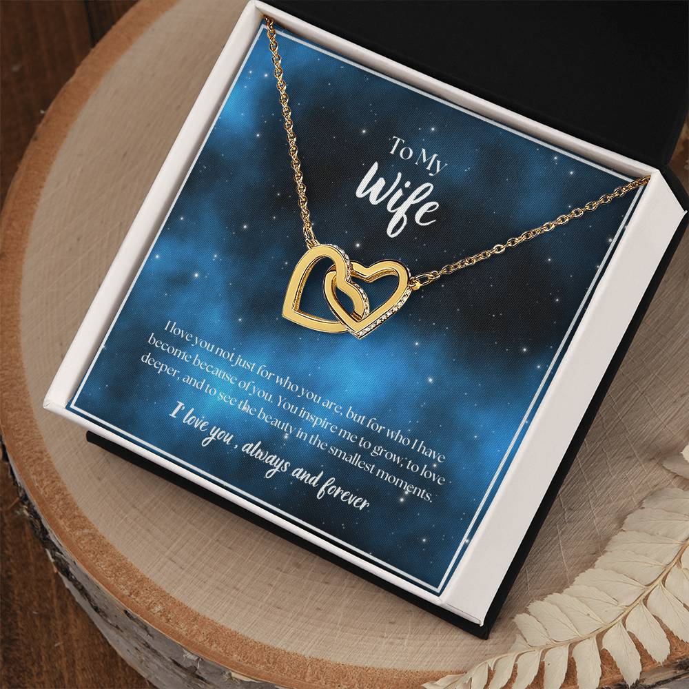 To My Wife - I' love you, always and forever -  Interlocking Hearts Necklace