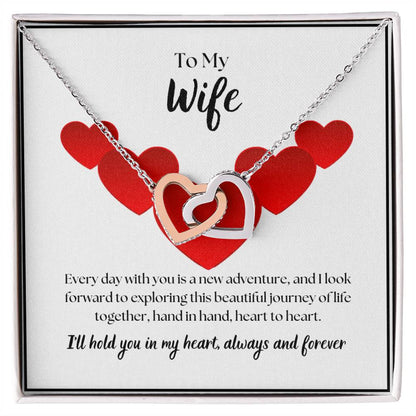To My Wife - I'll hold you in my heart - Interlocking Hearts Necklace