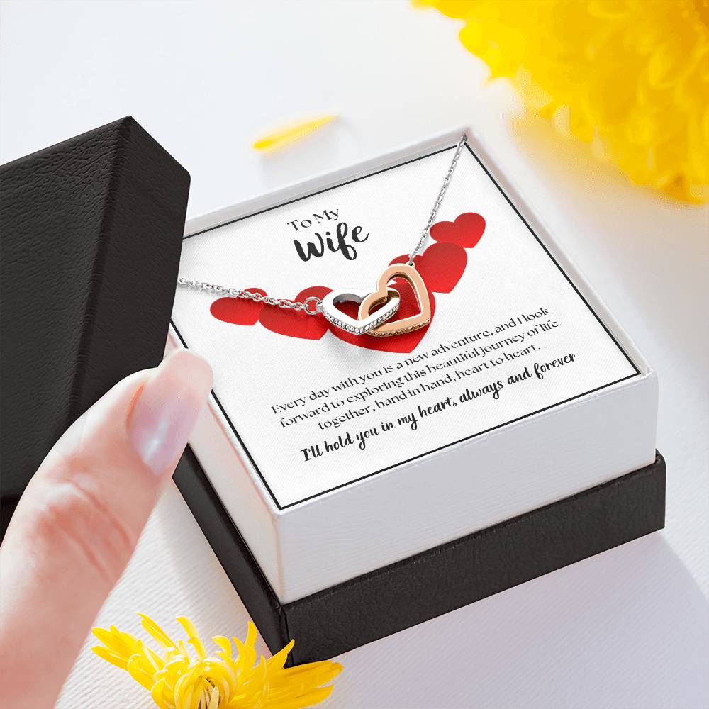 To My Wife - I'll hold you in my heart - Interlocking Hearts Necklace