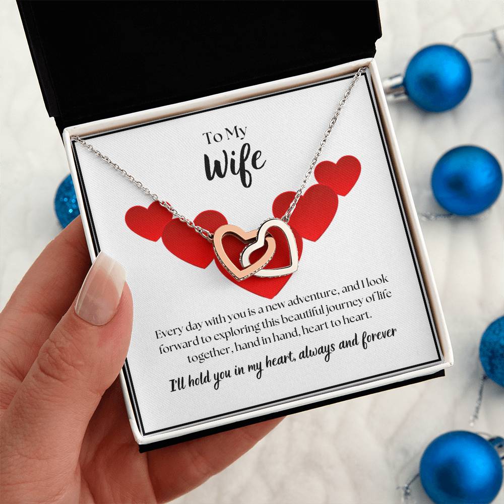 To My Wife - I'll hold you in my heart - Interlocking Hearts Necklace