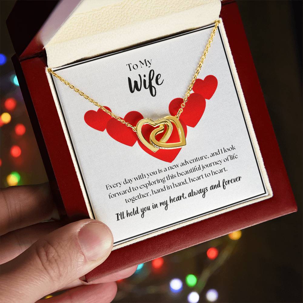 To My Wife - I'll hold you in my heart - Interlocking Hearts Necklace