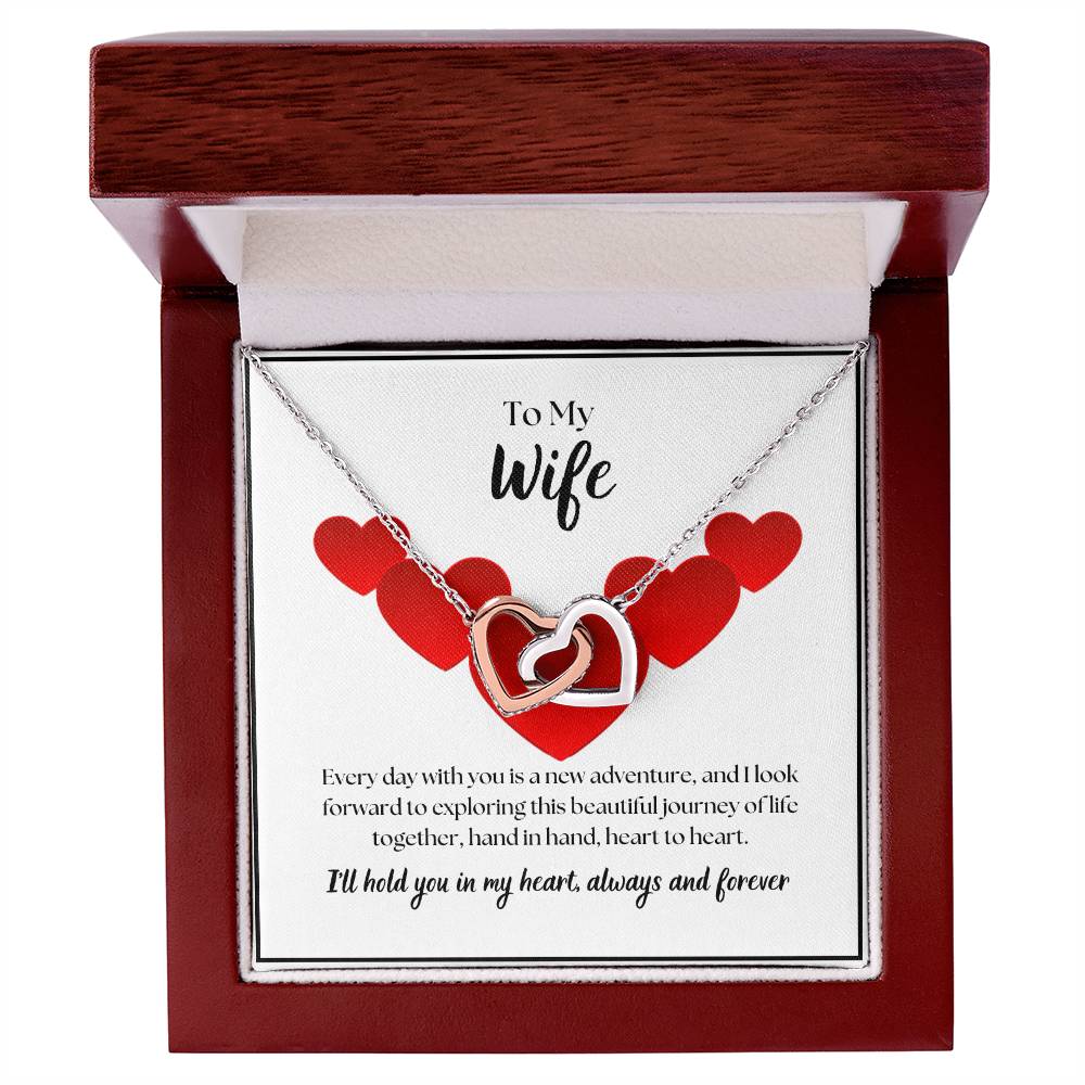 To My Wife - I'll hold you in my heart - Interlocking Hearts Necklace