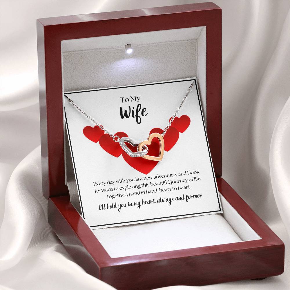 To My Wife - I'll hold you in my heart - Interlocking Hearts Necklace