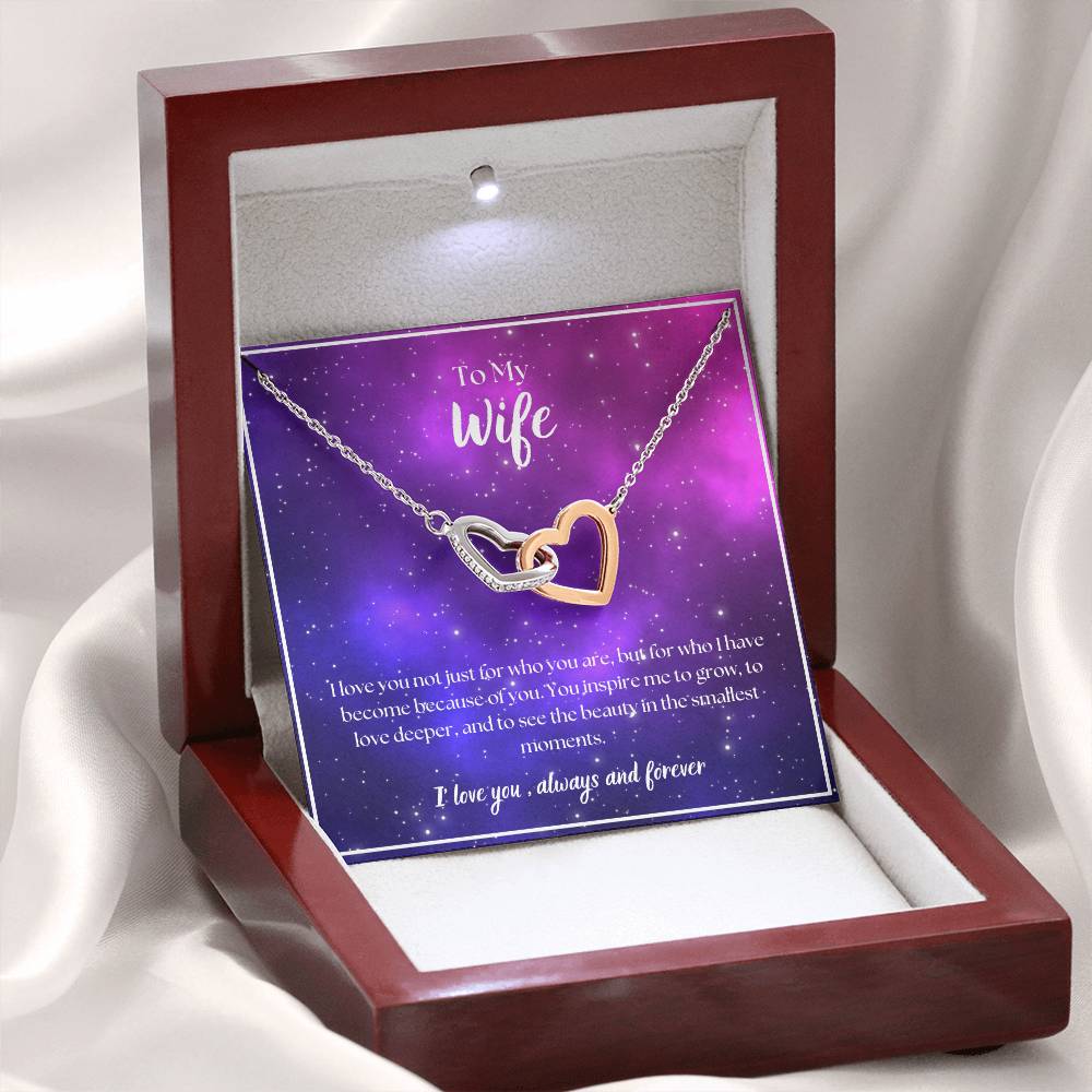 To My Wife -  I' love you, always and forever - Interlocking Hearts Necklace