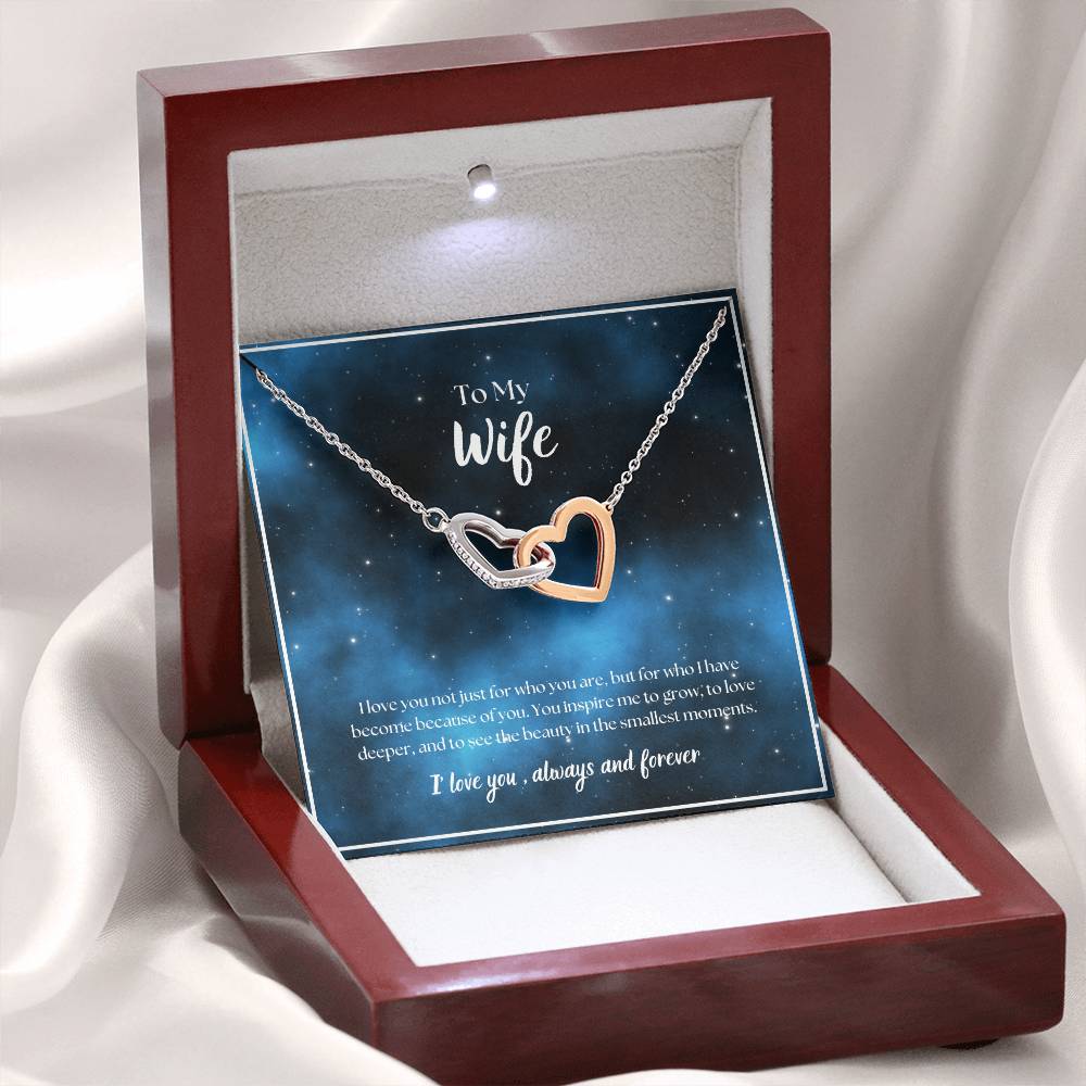 To My Wife - I' love you, always and forever -  Interlocking Hearts Necklace