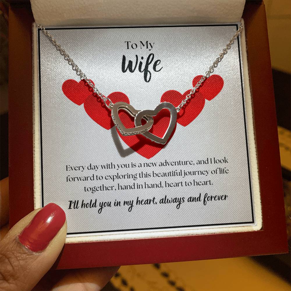 To My Wife - I'll hold you in my heart - Interlocking Hearts Necklace